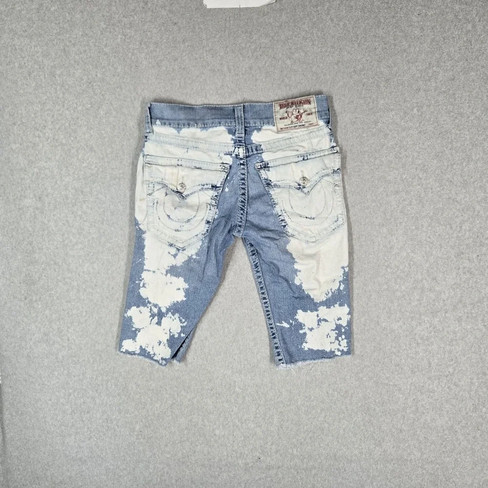 True Religion Men Jeans 29 Blue Denim Bleached Distressed Straight Cutoff